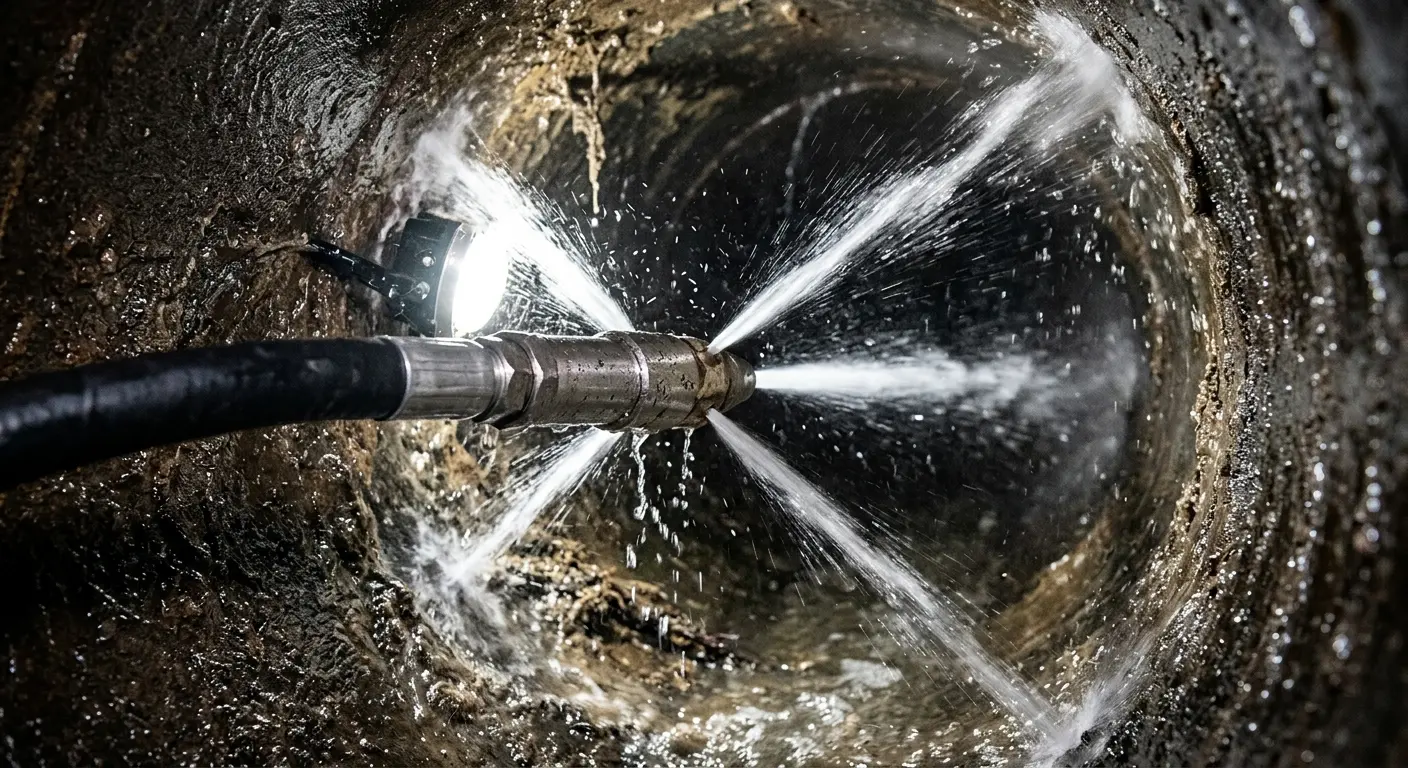 High-pressure hydro jetting nozzle cleaning sewer pipe for Trenchless Sewer Repair in Philipstown